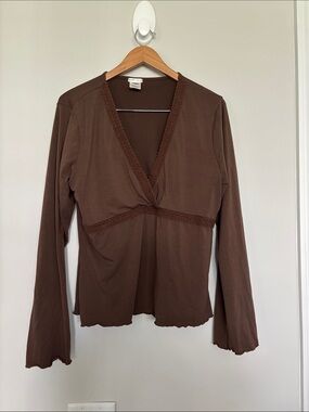Old Navy Brown Faux Wrap Top Sz XL EUC
